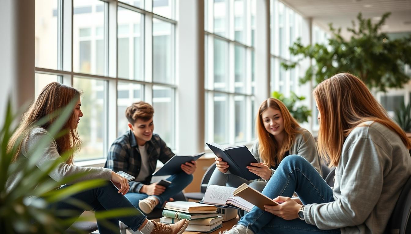 Students collaborating in study space