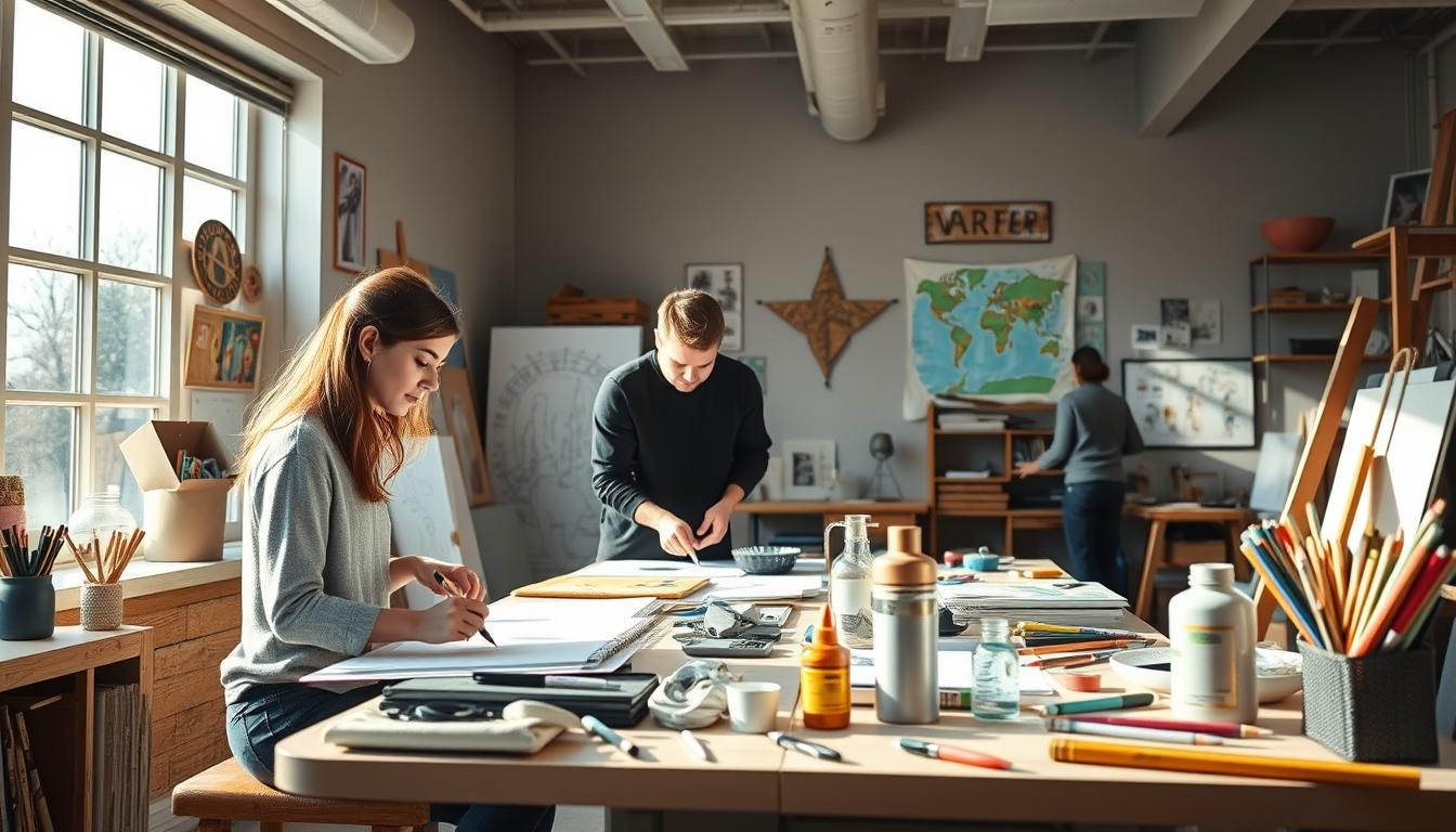 Students studying together in modern classroom